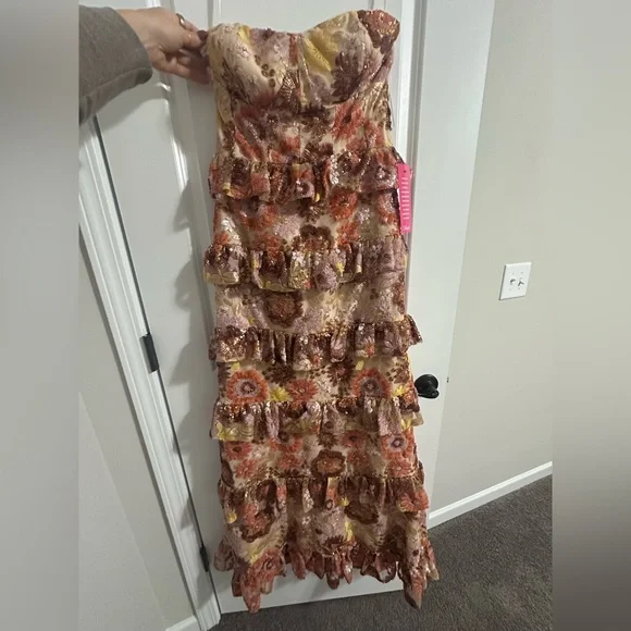 Dress the Population Multicolor Floral Strapless Gown - Picture 3 of 11